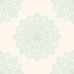 Fantasy seamless pattern with ornamental mandala. Abstract round doodle flower background. Floral geometric circle. Vector illustration.  