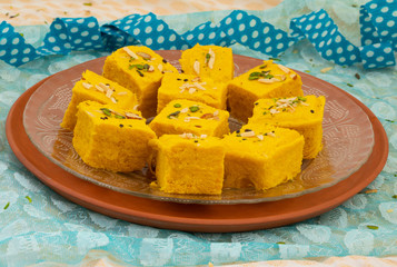 Indian Special Traditional Sweet Food Soan Papdi Also Know as Son Roll, Soam Papdi, Patisa, Shonpapdi is a popular Indian Dessert