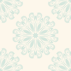 Fantasy seamless pattern with ornamental mandala. Abstract round doodle flower background. Floral geometric circle. Vector illustration.  