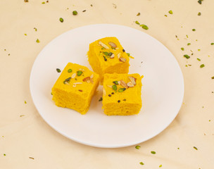 Indian Special Traditional Sweet Food Soan Papdi Also Know as Son Roll, Soam Papdi, Patisa, Shonpapdi is a popular Indian Dessert