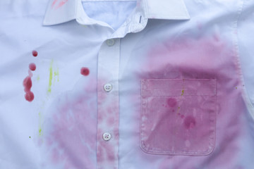 Dirty shirt with wine spots, close up