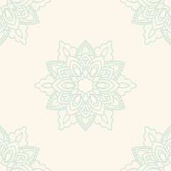 Fantasy seamless pattern with ornamental mandala. Abstract round doodle flower background. Floral geometric circle. Vector illustration.  