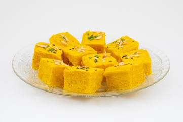 Indian Special Traditional Sweet Food Soan Papdi Also Know as Son Roll, Soam Papdi, Patisa, Shonpapdi is a popular Indian Dessert