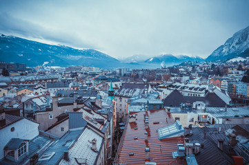 Fototapeta premium Innsbruck aerial view on the town in winter
