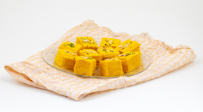 Indian Special Traditional Sweet Food Soan Papdi Also Know as Son Roll, Soam Papdi, Patisa, Shonpapdi is a popular Indian Dessert