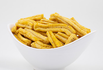 Indian Traditional Popular Gujarati Snack Ghatiya Also Know as Ganthiya, Papdi, Gathiya Are Deep Fried Snack Made From Chickpea Flour