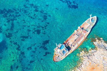 Cyprus. Pathos. The remains of a sunken ship. A ghost ship in the city of Paphos. The ship was...