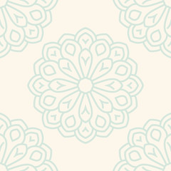 Fantasy seamless pattern with ornamental mandala. Abstract round doodle flower background. Floral geometric circle. Vector illustration.  