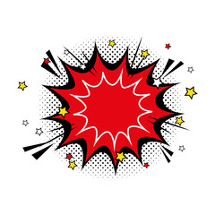 explosion red color with stars pop art style icon vector illustration design