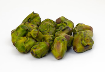 Close up of Fresh Organic Raw Water Chestnuts Also Know as Hingora, Hingoda, Singhara or Water Caltrop