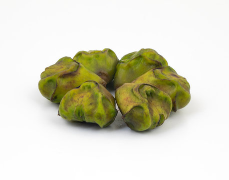 Close up of Fresh Organic Raw Water Chestnuts Also Know as Hingora, Hingoda, Singhara or Water Caltrop