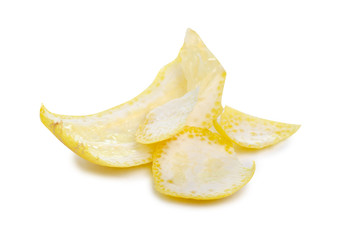 Lemon peel zest on white background isolation
