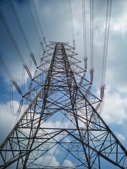 electricity pylon against blue sky © Sridhar
