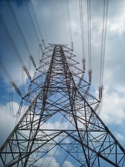 power transmission tower on background of blue sky