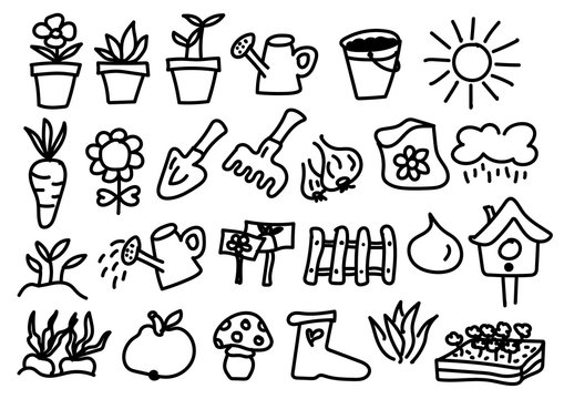 Set von 25 liebevoll handgezeichneten Garten Icons
