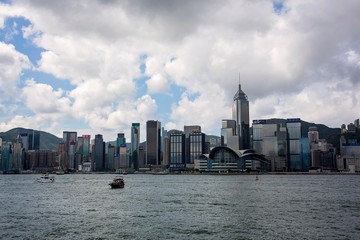 Hong Kong, China / Asia - 07 july 2018: Beautiful Hong Kong harbor skyline