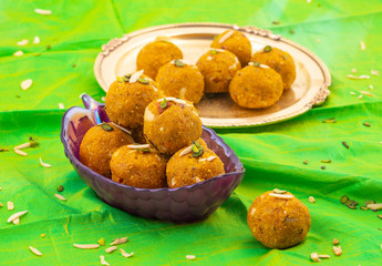 Indian Traditional Winter Sweet Food Methi Laddu Also Know as Methi Ke Laddu or Fenugreek Laddu Made From Fenugreek Seeds, Ginger, Saunf And Jaggery