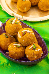 Indian Traditional Winter Sweet Food Methi Laddu Also Know as Methi Ke Laddu or Fenugreek Laddu Made From Fenugreek Seeds, Ginger, Saunf And Jaggery