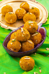Indian Traditional Winter Sweet Food Methi Laddu Also Know as Methi Ke Laddu or Fenugreek Laddu Made From Fenugreek Seeds, Ginger, Saunf And Jaggery