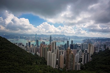 
Hong Kong skyline view from The Peak with Victoria Harbour in the background
