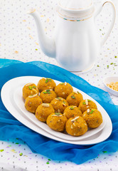 Indian Traditional Winter Sweet Food Methi Laddu Also Know as Methi Ke Laddu or Fenugreek Laddu Made From Fenugreek Seeds, Ginger, Saunf And Jaggery