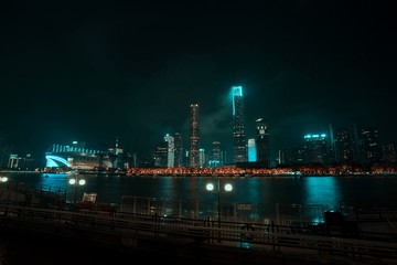 Fototapeta na wymiar Guangzhou, China city skyline panorama over the Pearl River. 