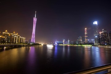 
Guangzhou, China city skyline panorama over the Pearl River.
