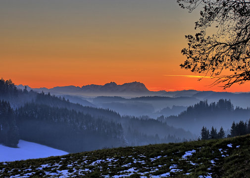 Abend &uuml;ber dem Allg&auml;u