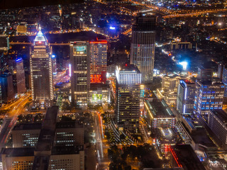 Fototapeta na wymiar Night aerial view of Taipei nightscape