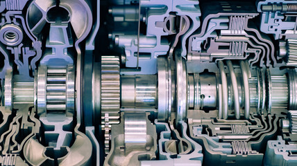 Machine technology. Technical concept. Engine maintenance. Automotive industry. Engineering. The...