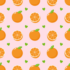 Cute orange fruit and hearts seamless pattern