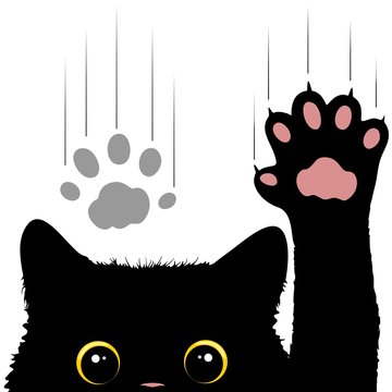Naughty Cat scratches window glass Cute and Funny Character Vector Illustration 