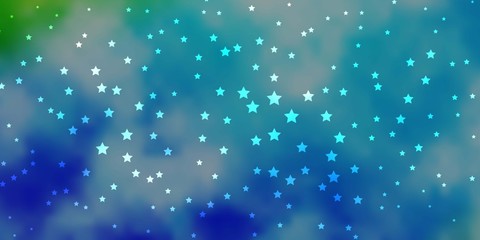 Dark Blue, Green vector background with small and big stars. Shining colorful illustration with small and big stars. Pattern for websites, landing pages.