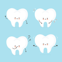 Cute happy human tooth character set collection