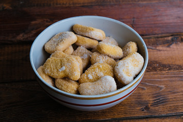 chicken nuggets composition on a wooden background