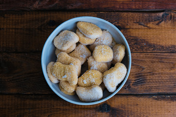 chicken nuggets composition on a wooden background