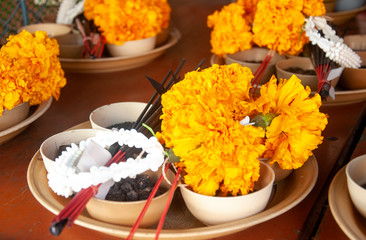 Yellow flowers for pay respect, worship