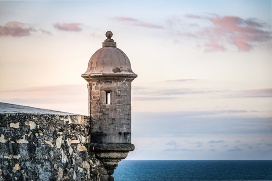 Sunset at El Morro castle at old San Juan, Puerto Rico.