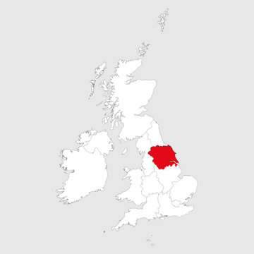 Yorkshire and the humber marked on united kingdom map. Light gray background.