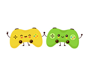 Cute smiling happy game joystick couple