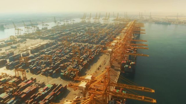 Aerial view of the Port of Jebel Ali, the busiest port in the Middle-East