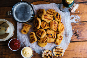 chicken nuggets composition on a wooden background