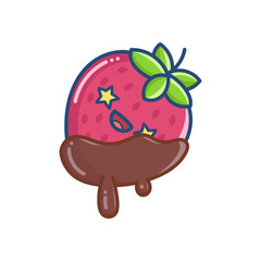 kawaii covered chocolate strawberry icon