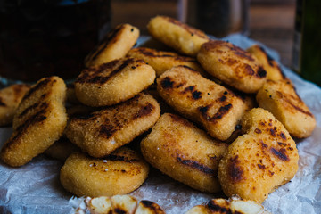 chicken nuggets composition on a wooden background