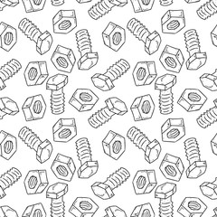 Bolt, screw, nut seamless pattern. Vector illustration background of a bolt and nut seamless pattern.