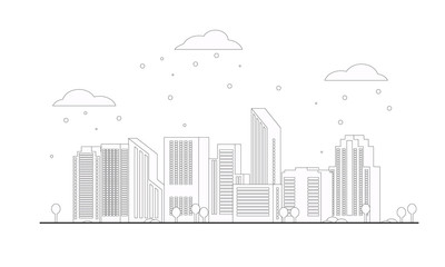 Fototapeta premium Winter cityscape in black outline. Vector illustration
