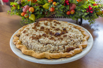 Baked crumb pie on the table during the holidays