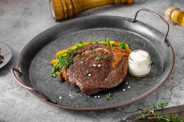 Delicious beef steak serving