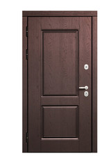 Brown wooden door isolated on white background