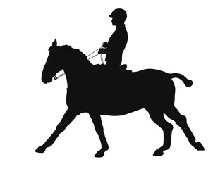 Rider and the horse in style working equitation, silhouette